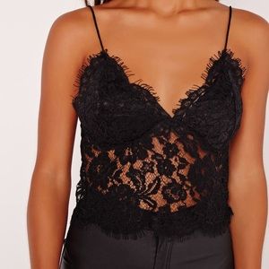 Missguided Black Corded Long Lace Bralette Top